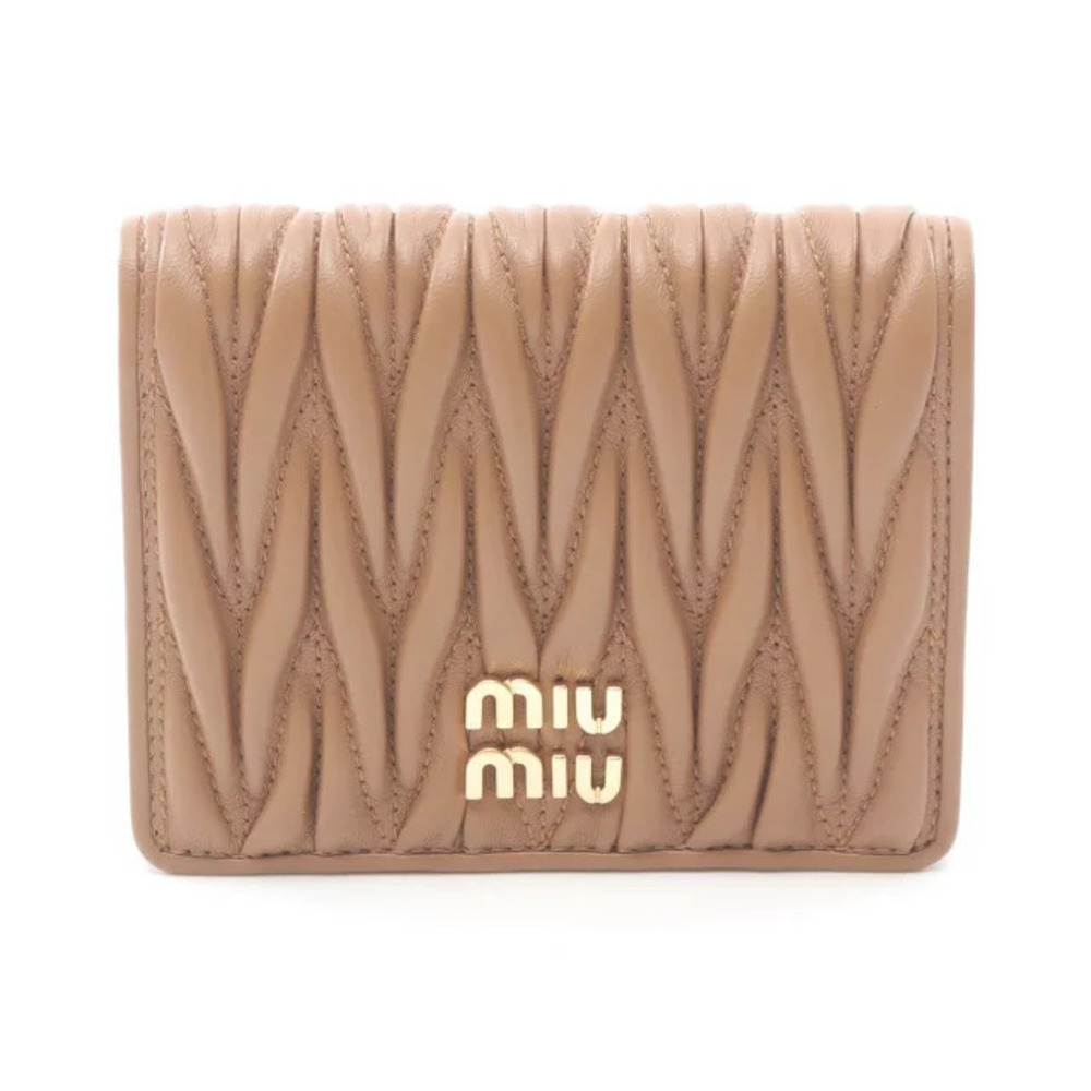 Miu Miu Matelasse Bi fold Wallet Leather Brown